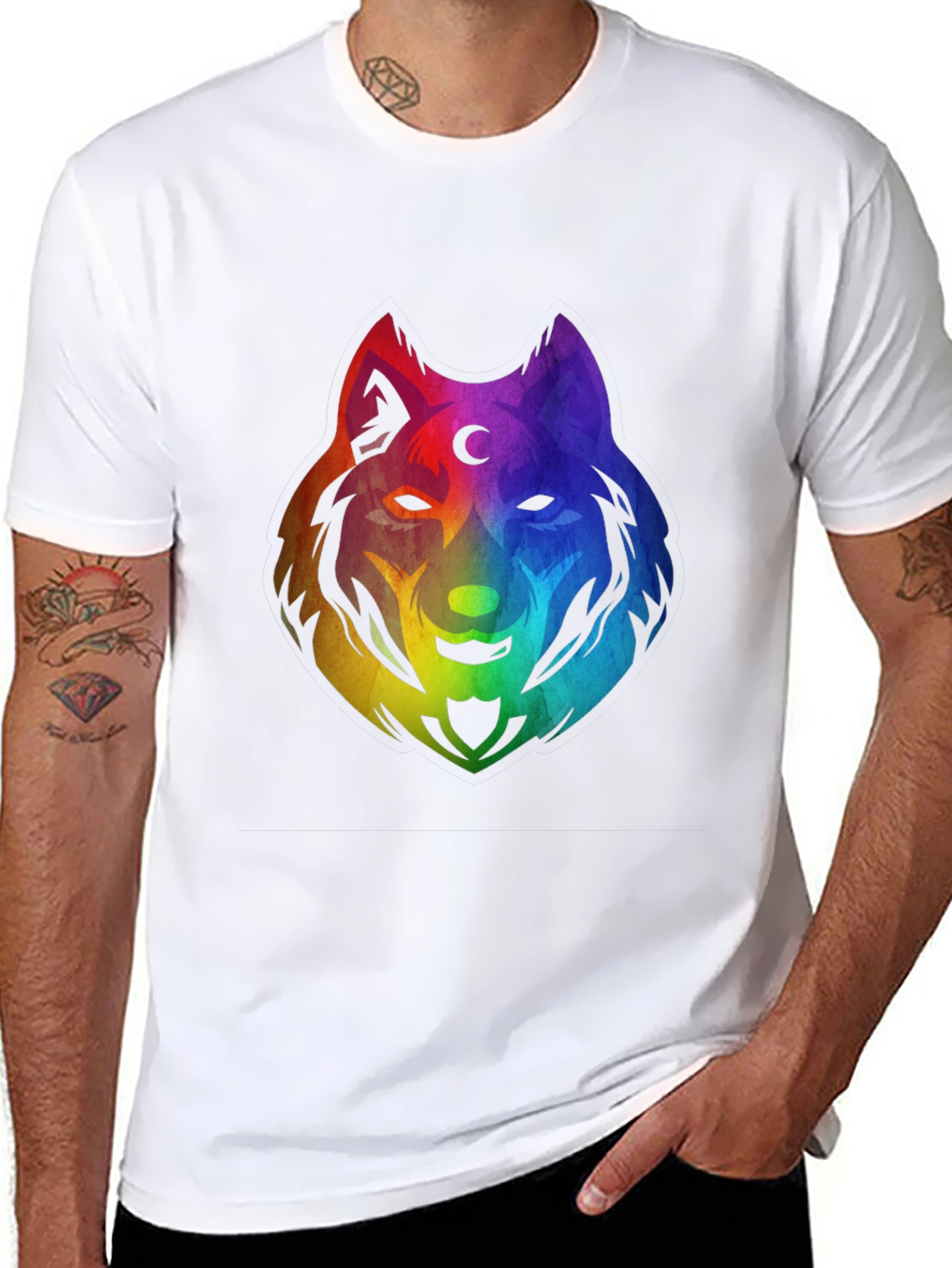 Rainbow Wolf Graphic T-Shirt - Black