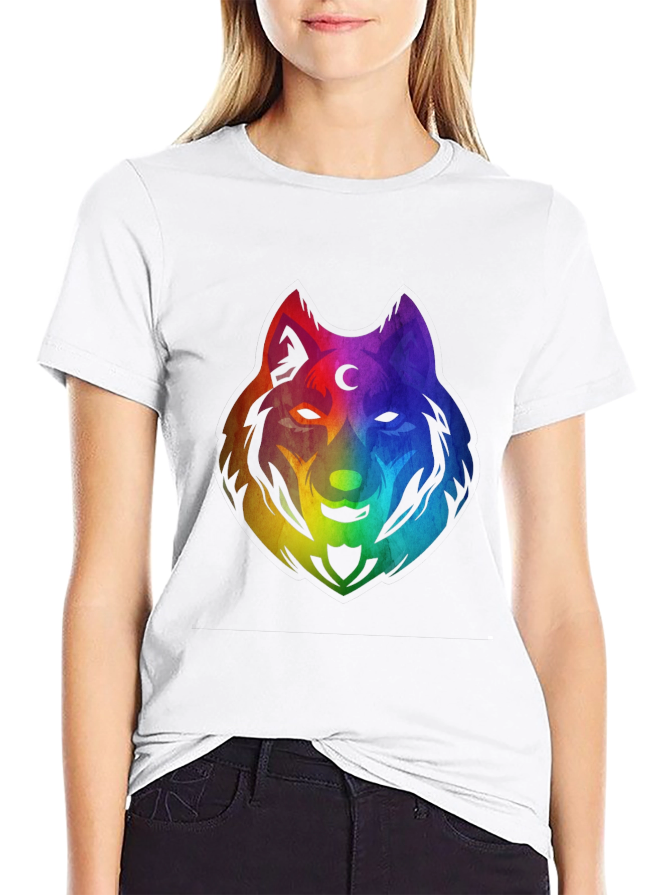 Rainbow Wolf Graphic T-Shirt - Black