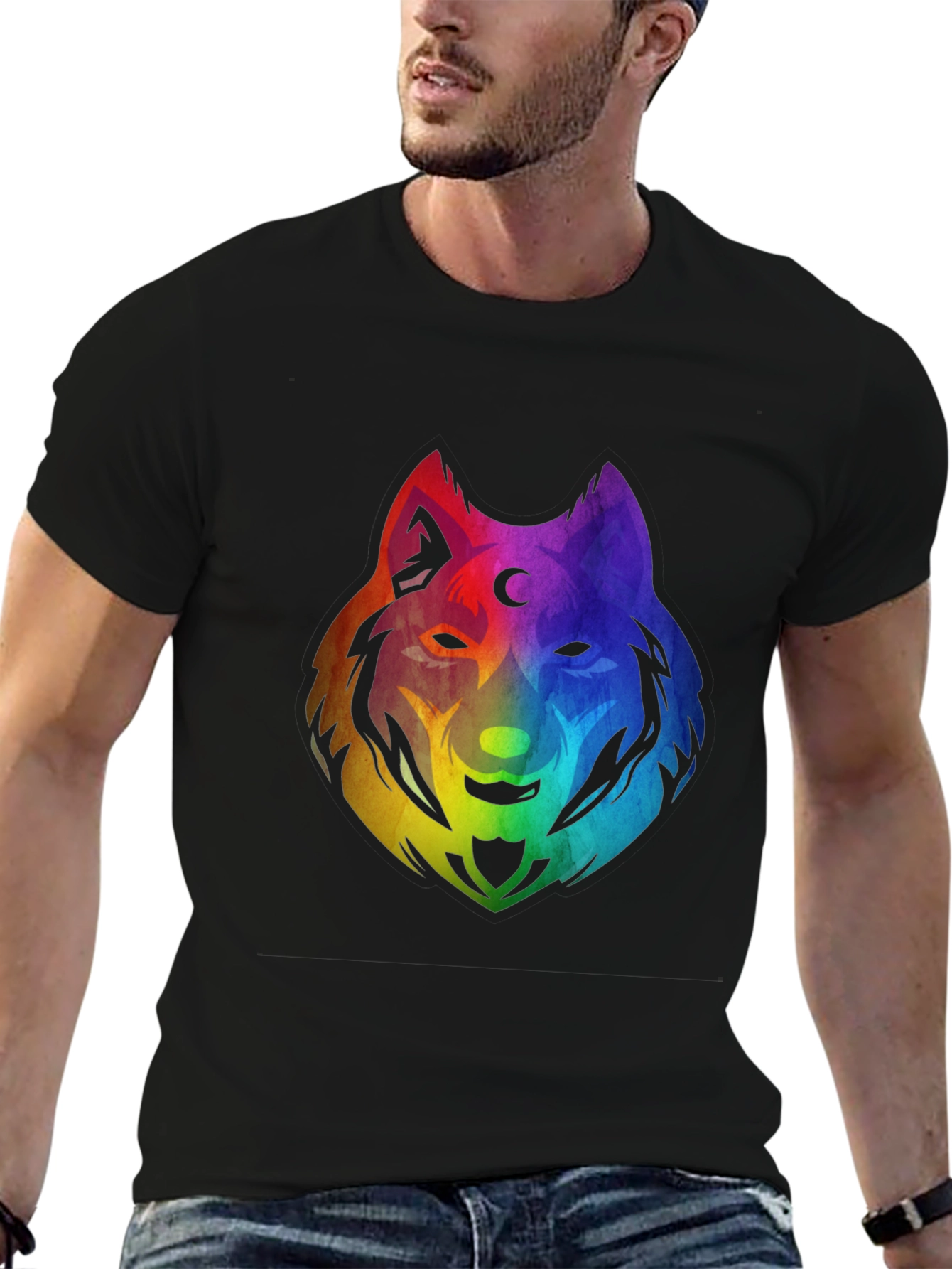 Rainbow Wolf Graphic T-Shirt - Black