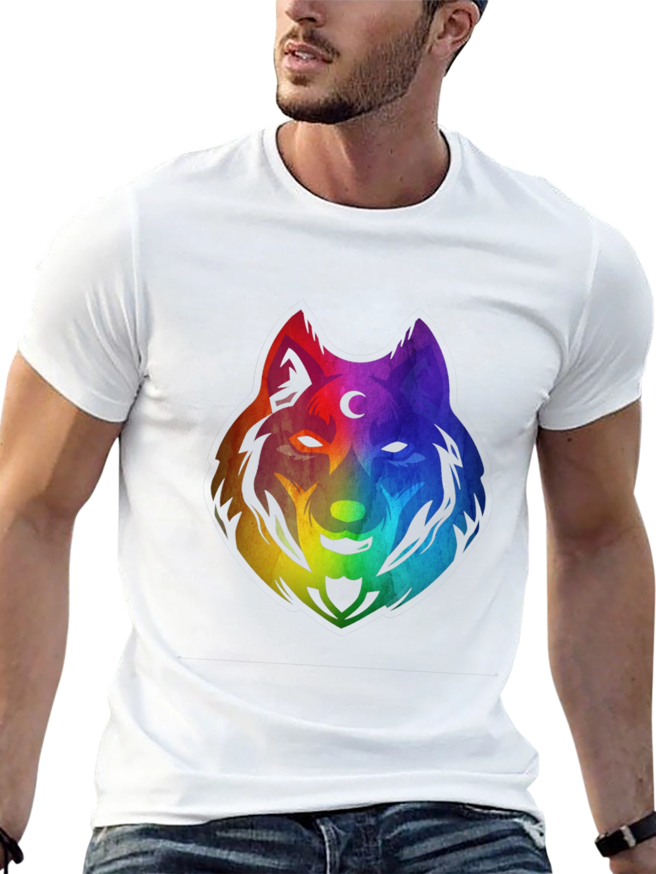 Rainbow Wolf Graphic T-Shirt - Black