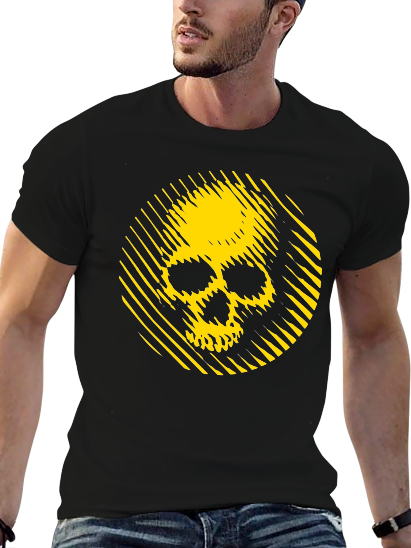 Yellow Skull Graphic Black T-Shirt