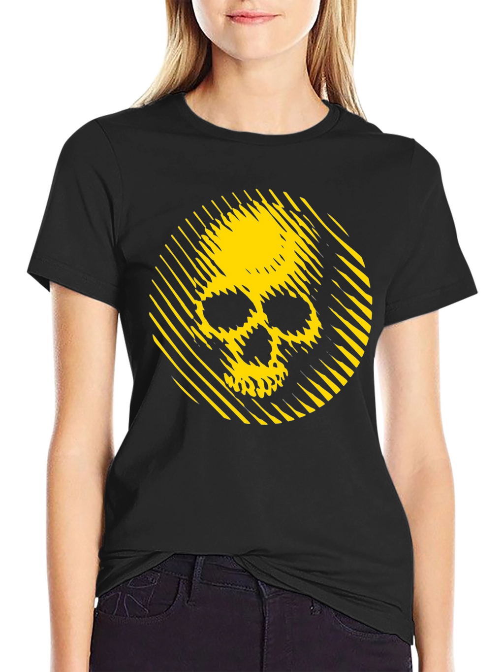 Yellow Skull Graphic Black T-Shirt