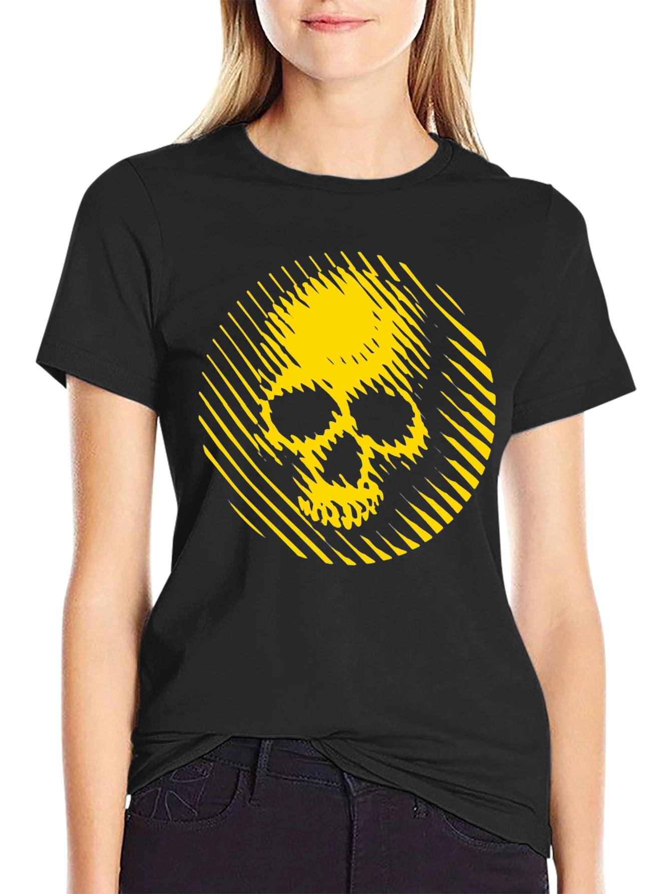 Yellow Skull Graphic Black T-Shirt