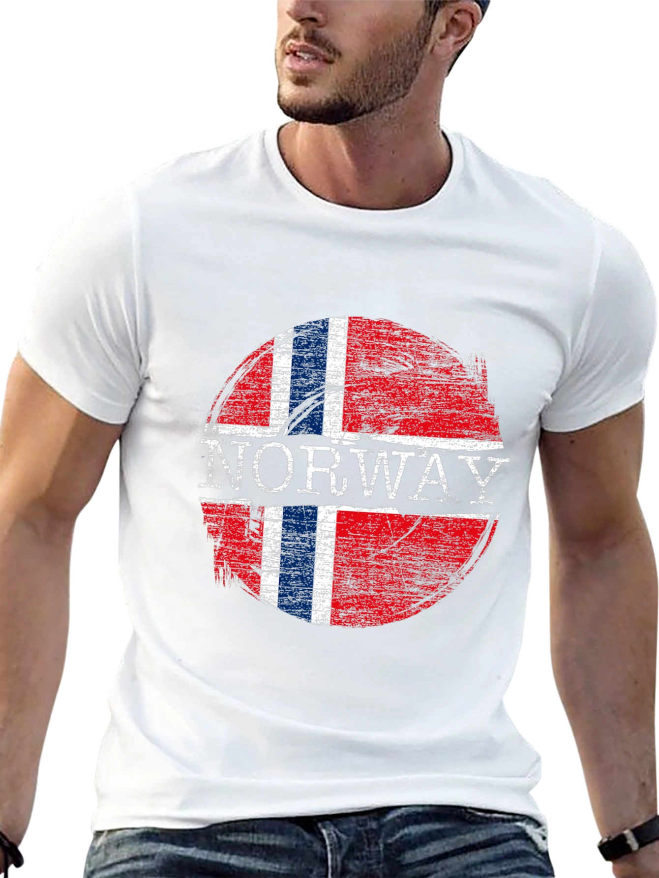 Norway Flag Graphic T-Shirt - Distressed Design