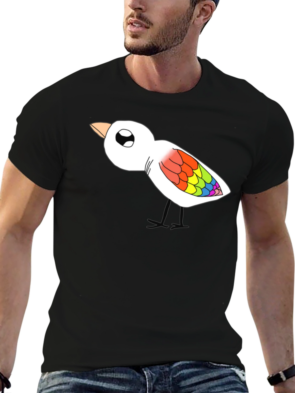Rainbow Bird Graphic T-Shirt - Mens Black Tee