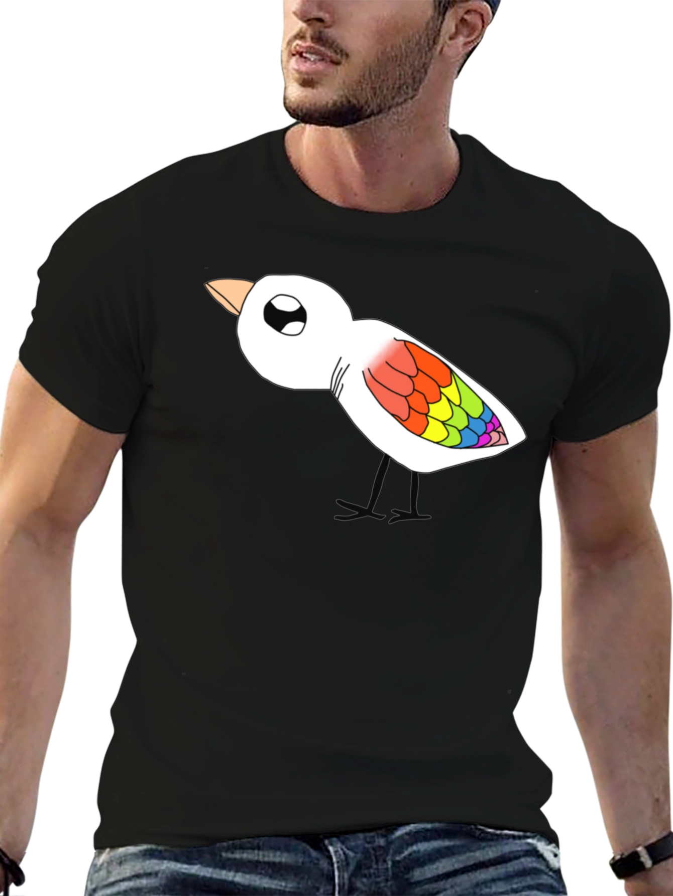 Rainbow Bird Graphic T-Shirt - Mens Black Tee
