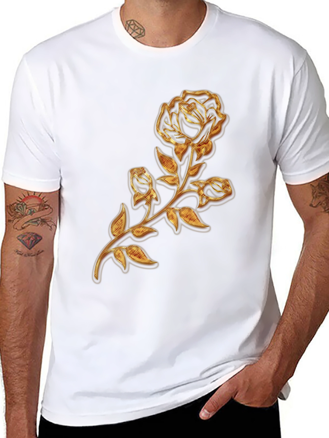 Gold Rose Graphic Black T-Shirt