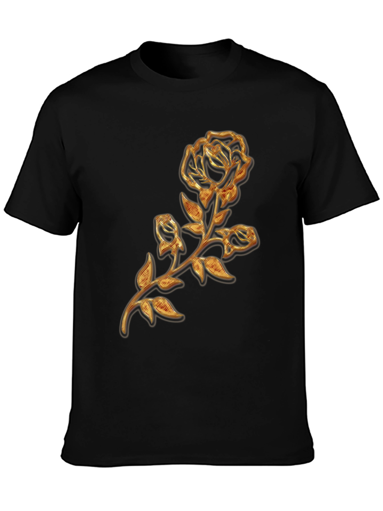 Gold Rose Graphic Black T-Shirt