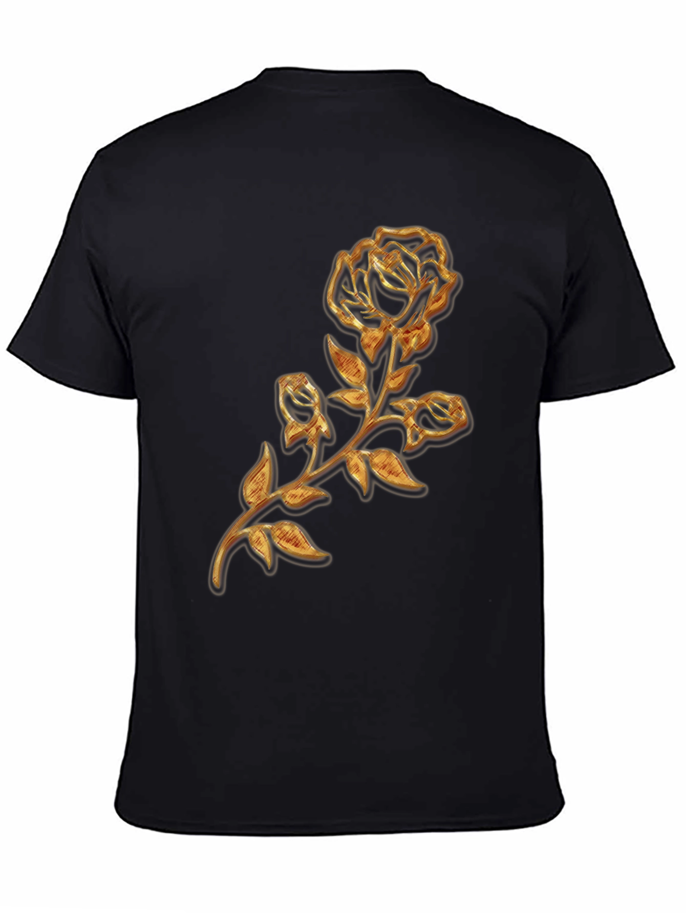 Gold Rose Graphic Black T-Shirt
