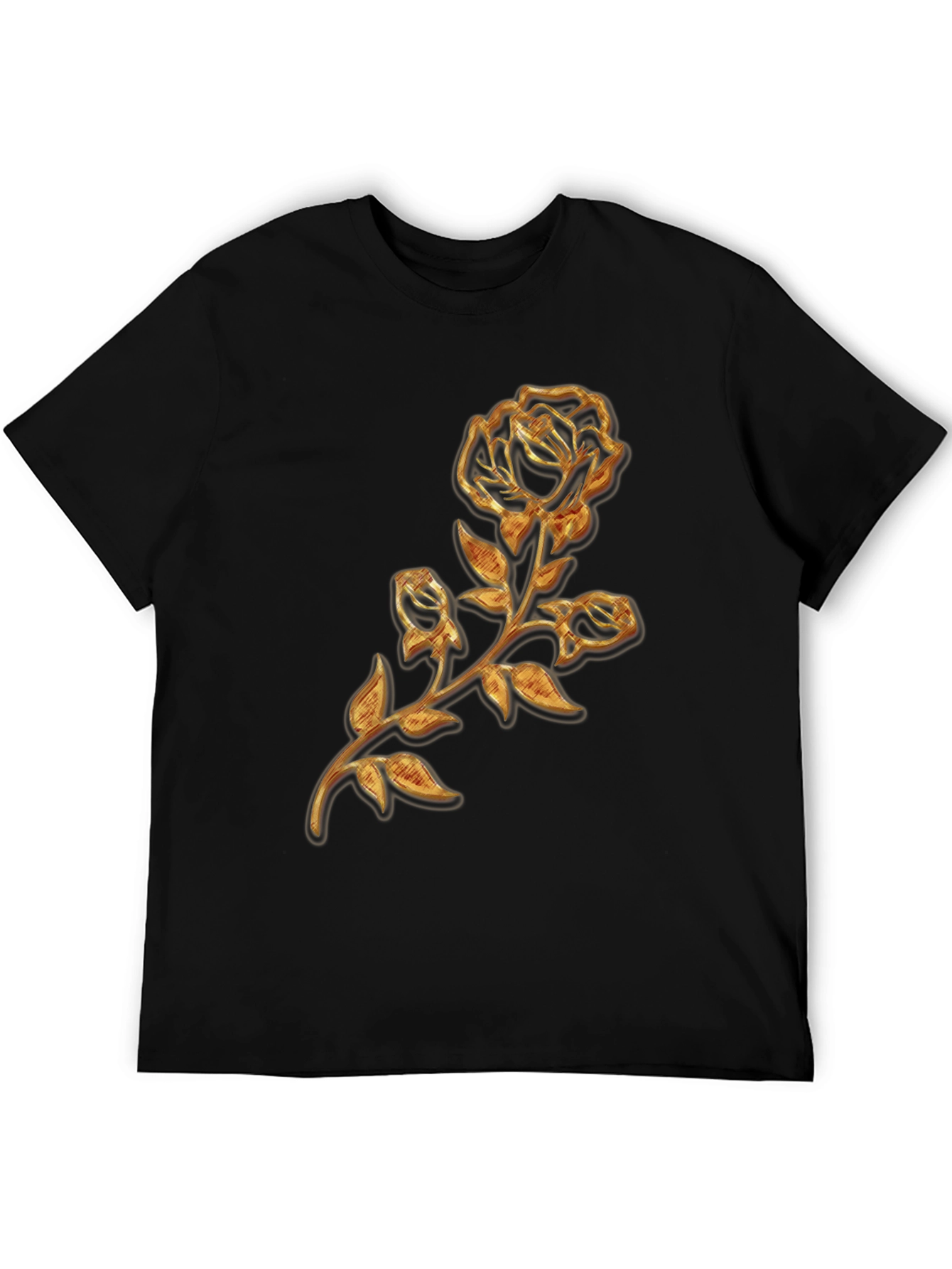 Gold Rose Graphic Black T-Shirt