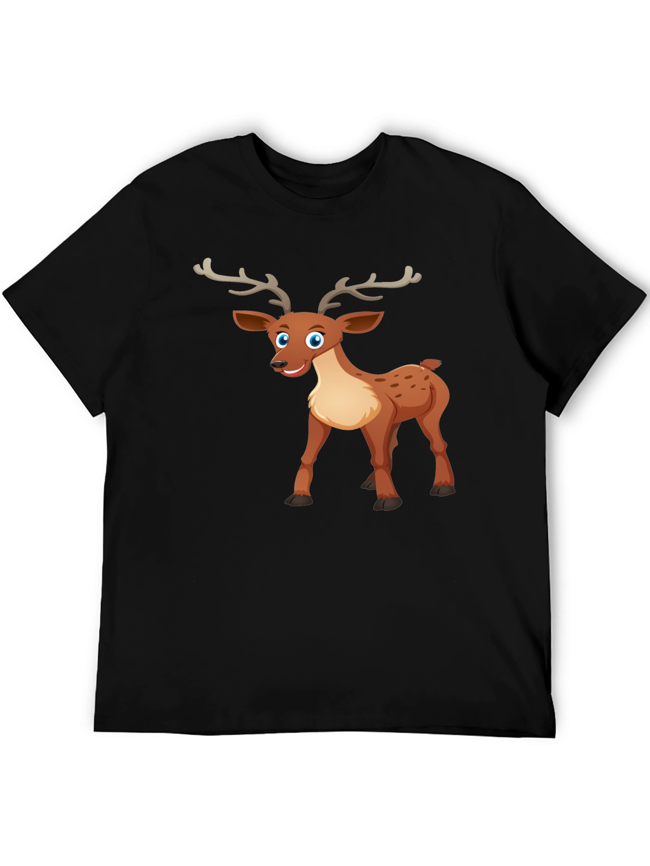 Cute Cartoon Deer Graphic Tee - Black