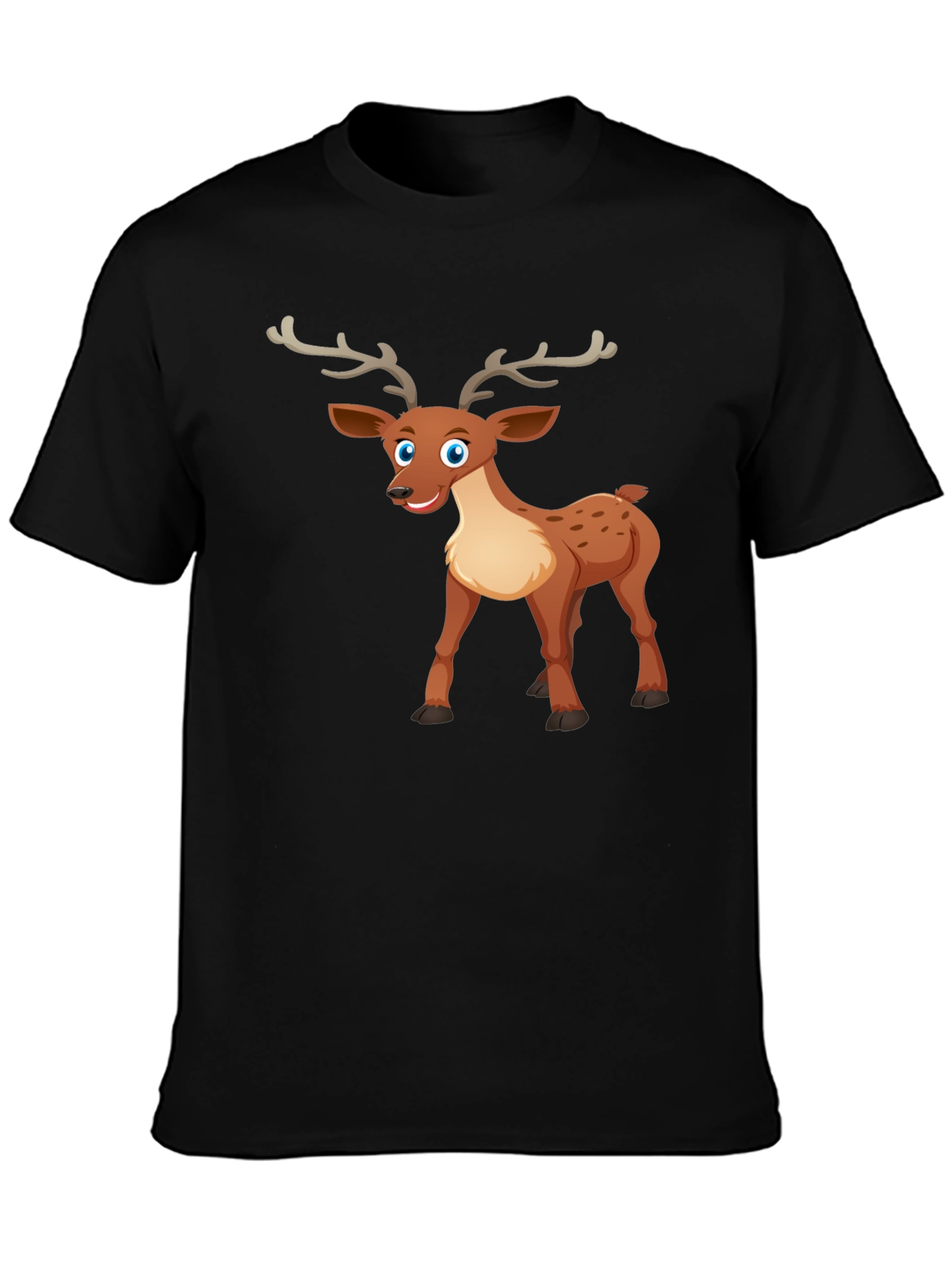 Cute Cartoon Deer Graphic Tee - Black