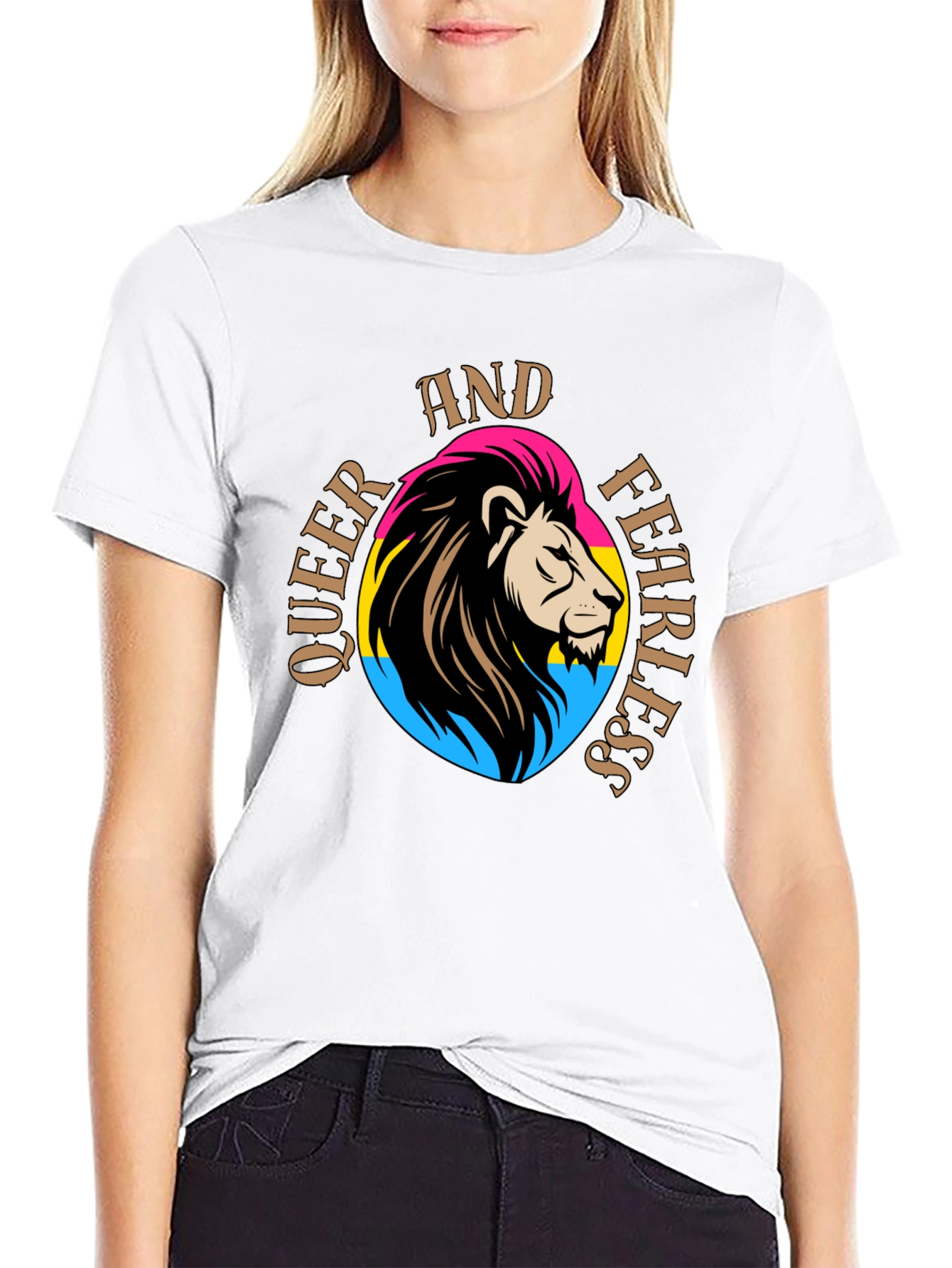 Queer And Fearless Lion T-Shirt - Pride Design