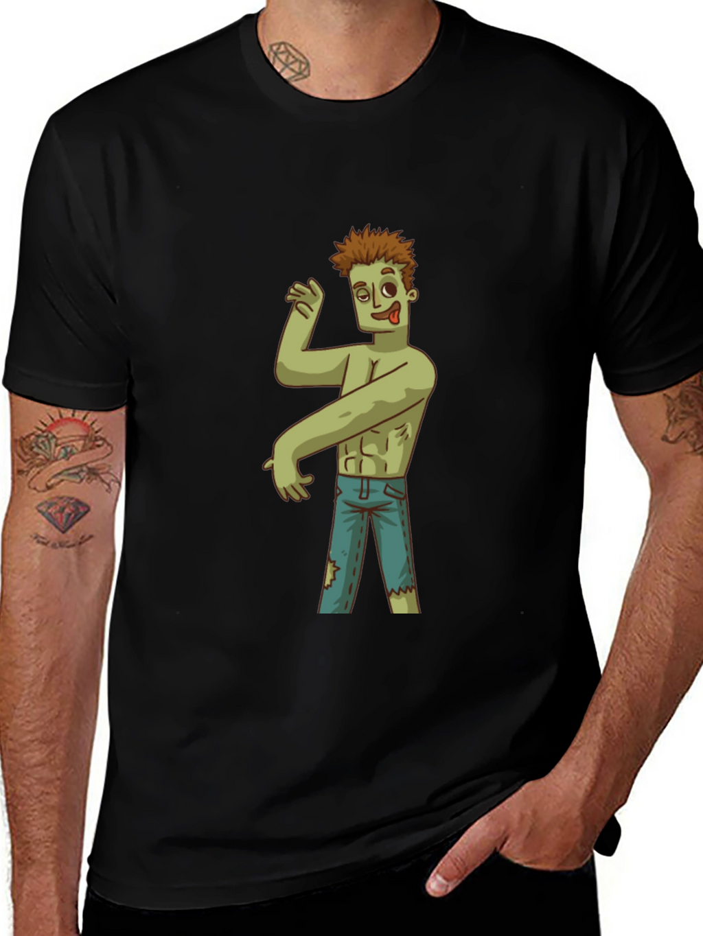 Zombie Cartoon Graphic T-Shirt - Black