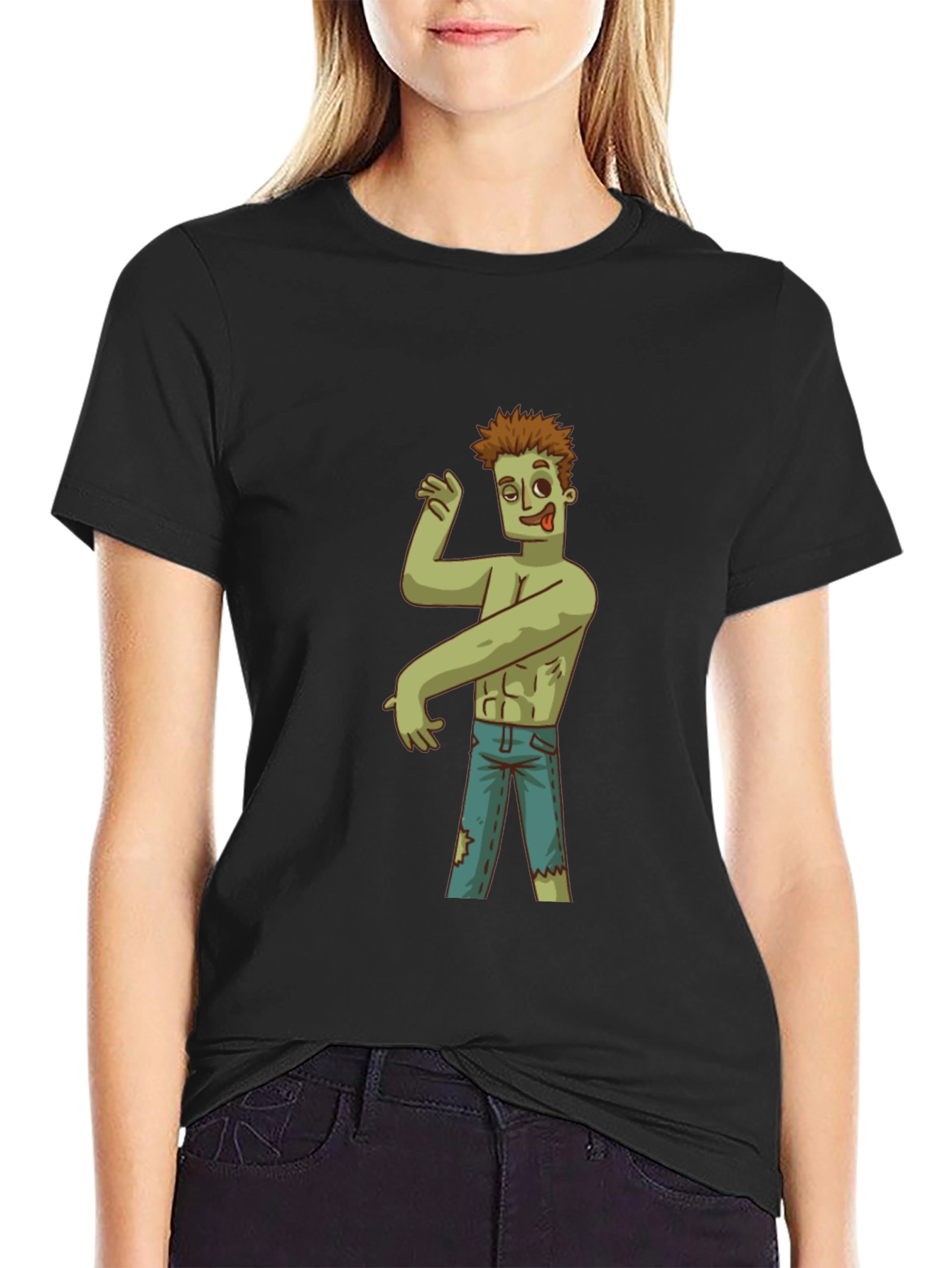 Zombie Cartoon Graphic T-Shirt - Black