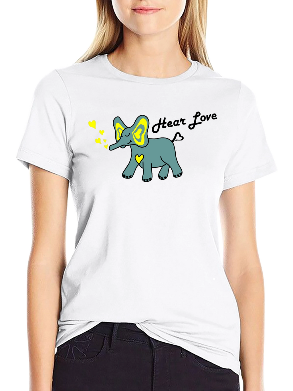 Hear Love Elephant Graphic Tee - Black Cotton Blend