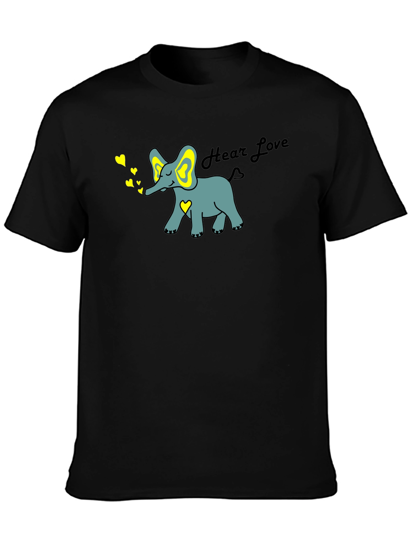 Hear Love Elephant Graphic Tee - Black Cotton Blend