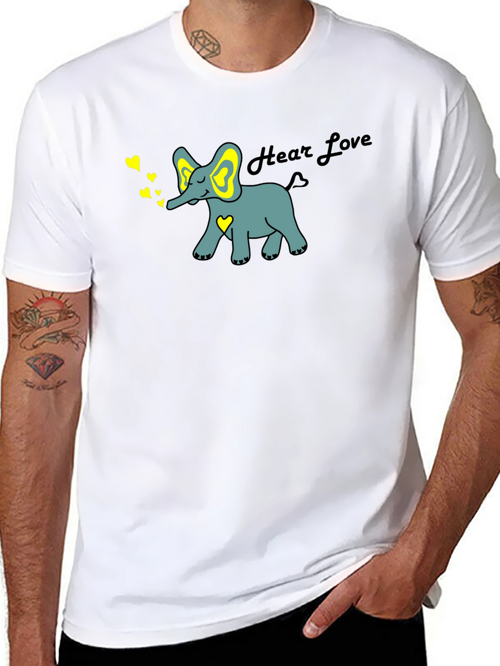 Hear Love Elephant Graphic Tee - Black Cotton Blend