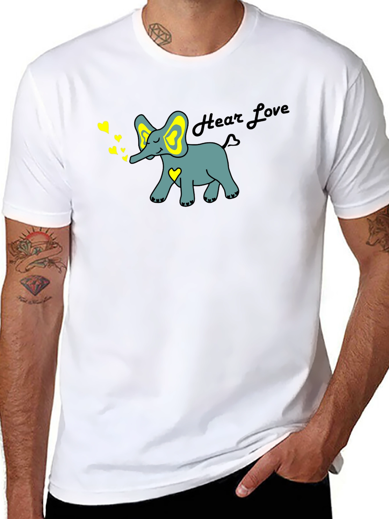 Hear Love Elephant Graphic Tee - Black Cotton Blend