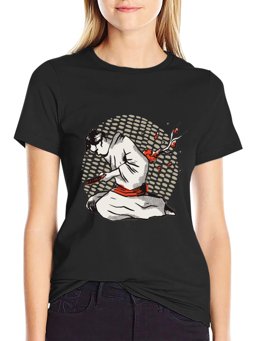Samurai Graphic Tee - Black Cotton Blend Shirt