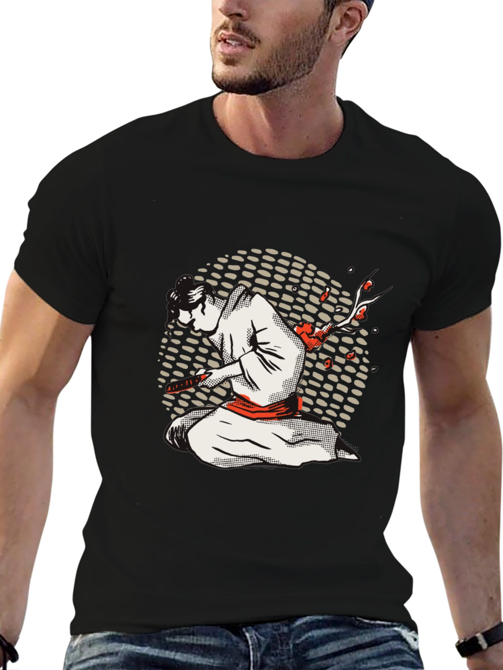 Samurai Graphic Tee - Black Cotton Blend Shirt
