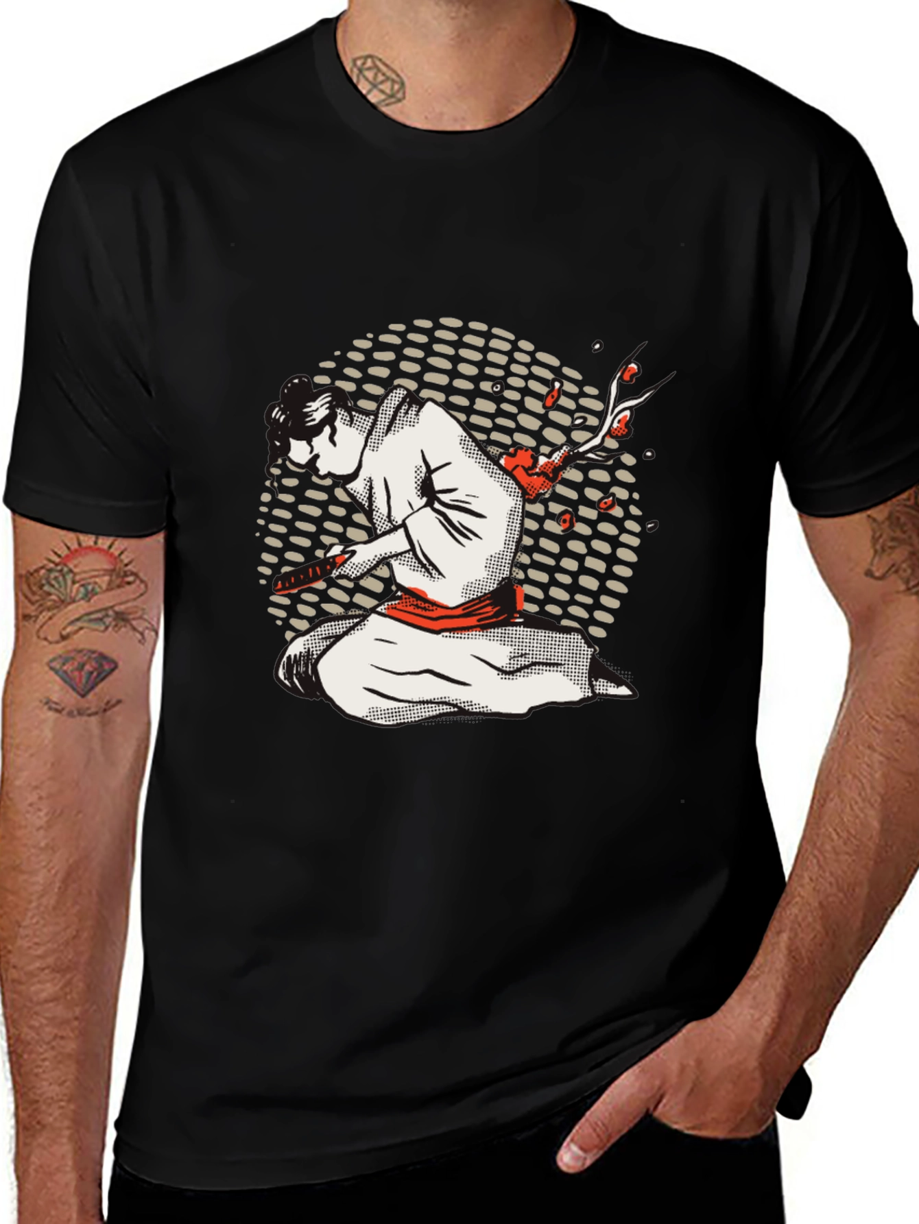 Samurai Graphic Tee - Black Cotton Blend Shirt
