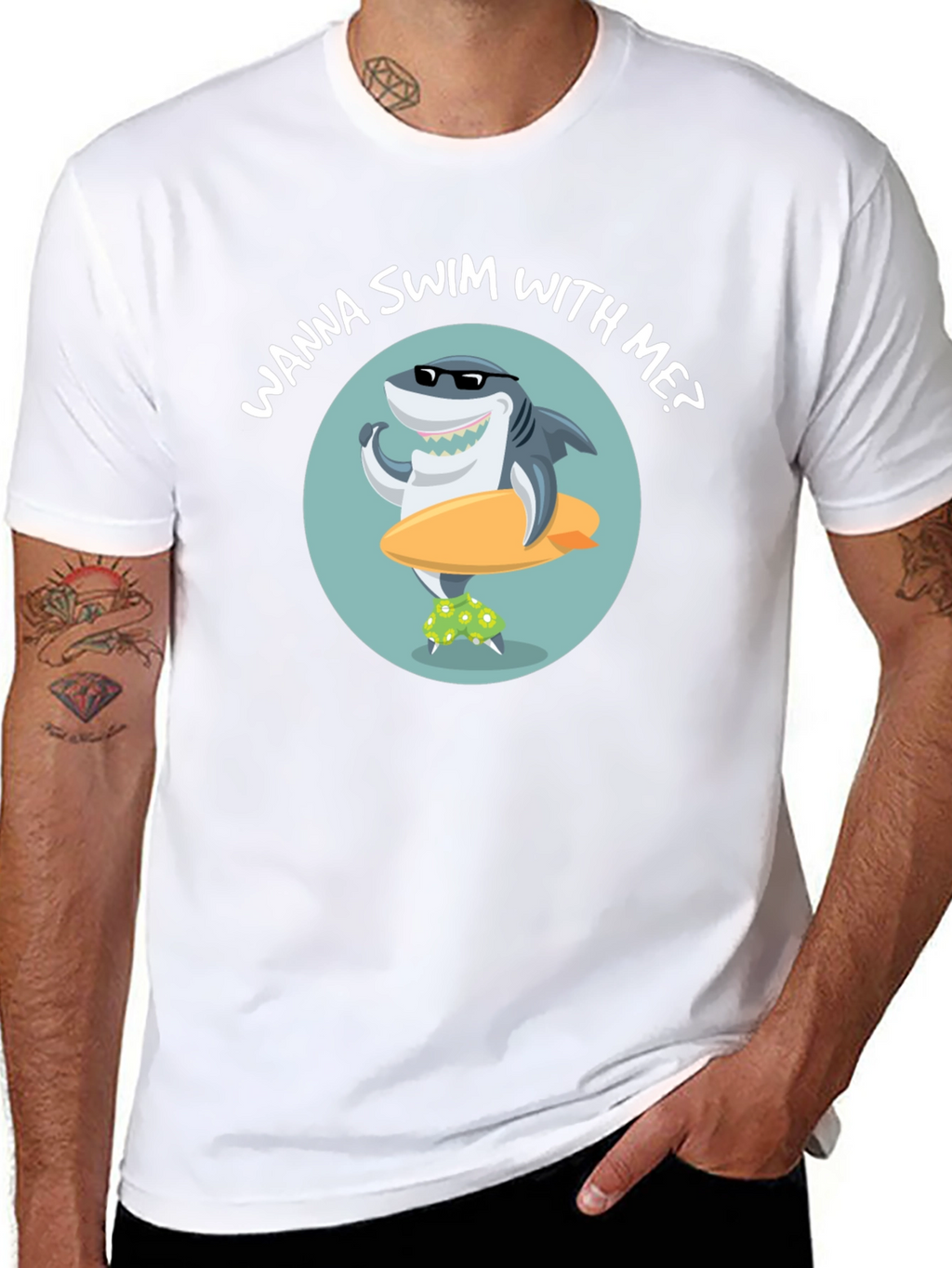 Cool Shark Graphic T-Shirt - Wanna Swim With Me?
