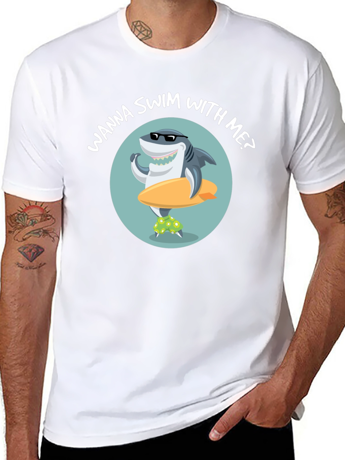 Cool Shark Graphic T-Shirt - Wanna Swim With Me?