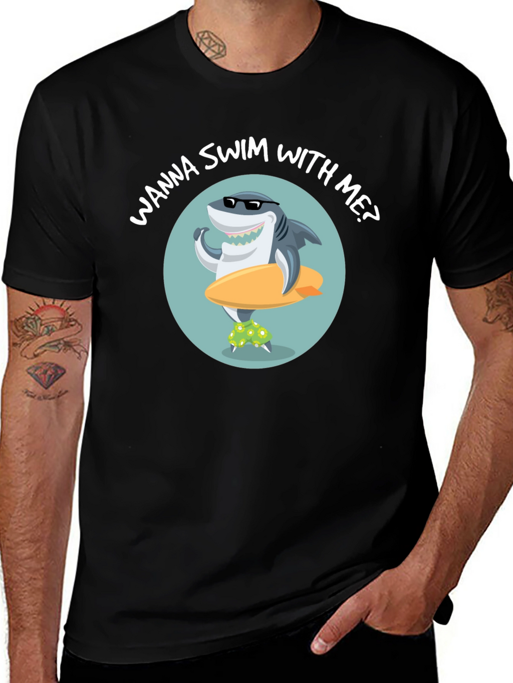 Cool Shark Graphic T-Shirt - Wanna Swim With Me?