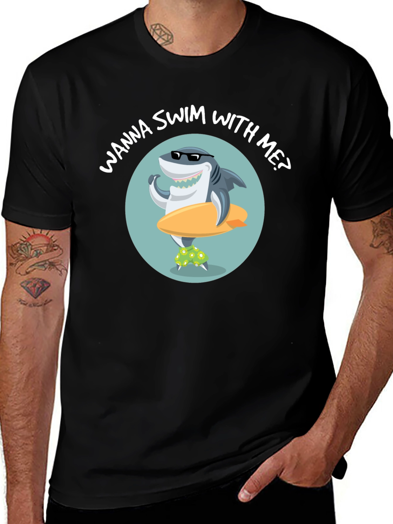 Cool Shark Graphic T-Shirt - Wanna Swim With Me?