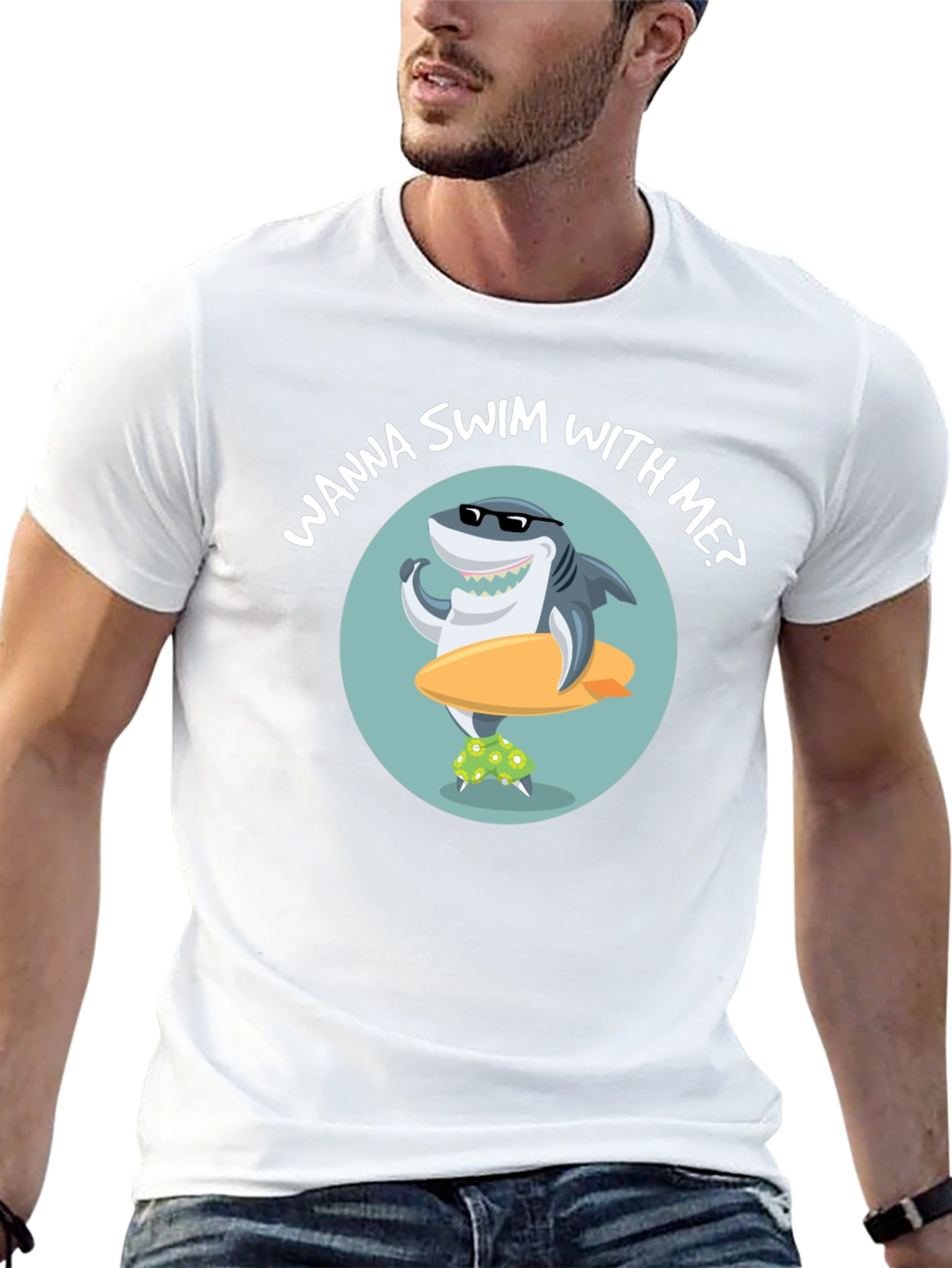 Cool Shark Graphic T-Shirt - Wanna Swim With Me?