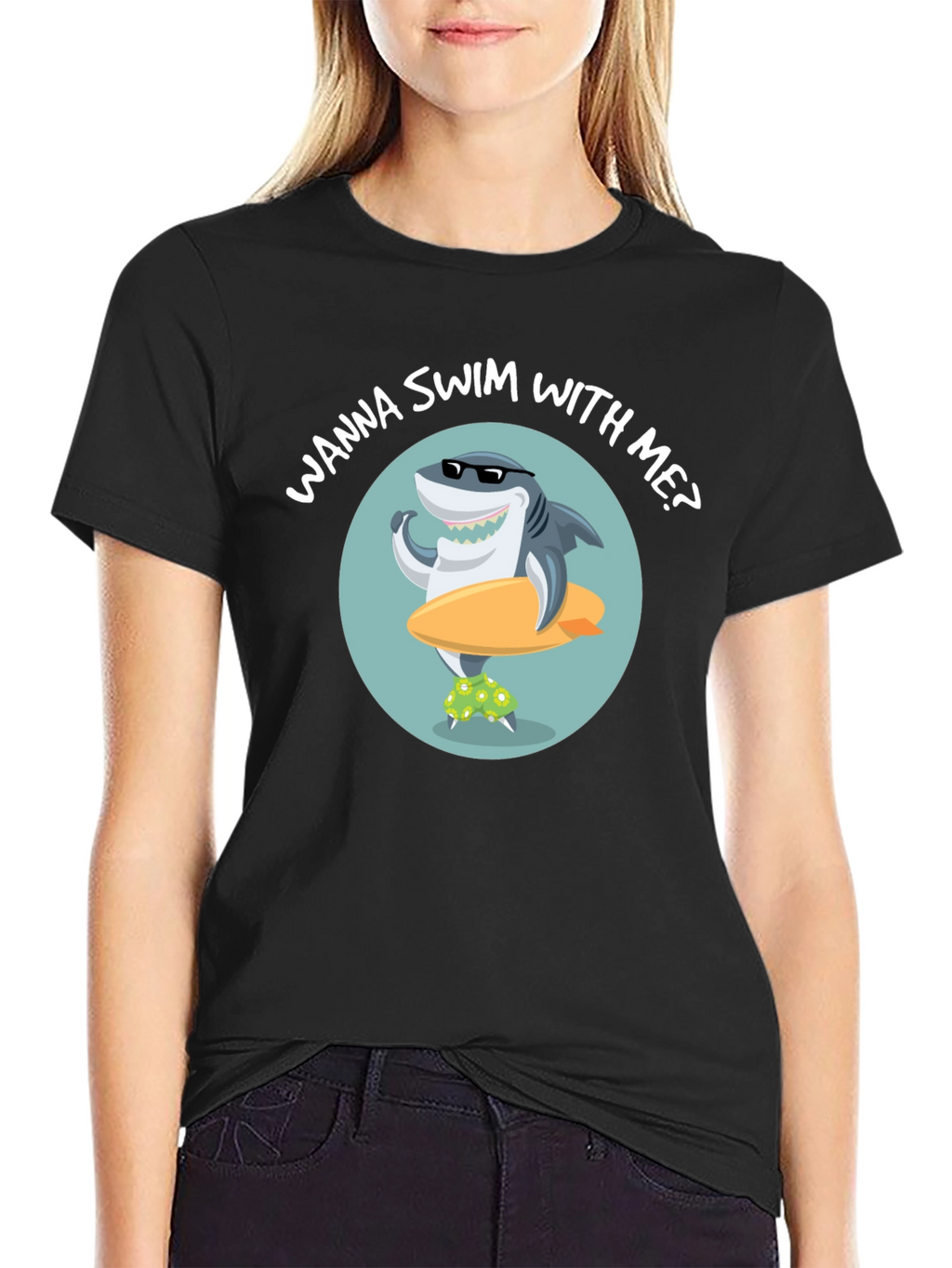 Cool Shark Graphic T-Shirt - Wanna Swim With Me?