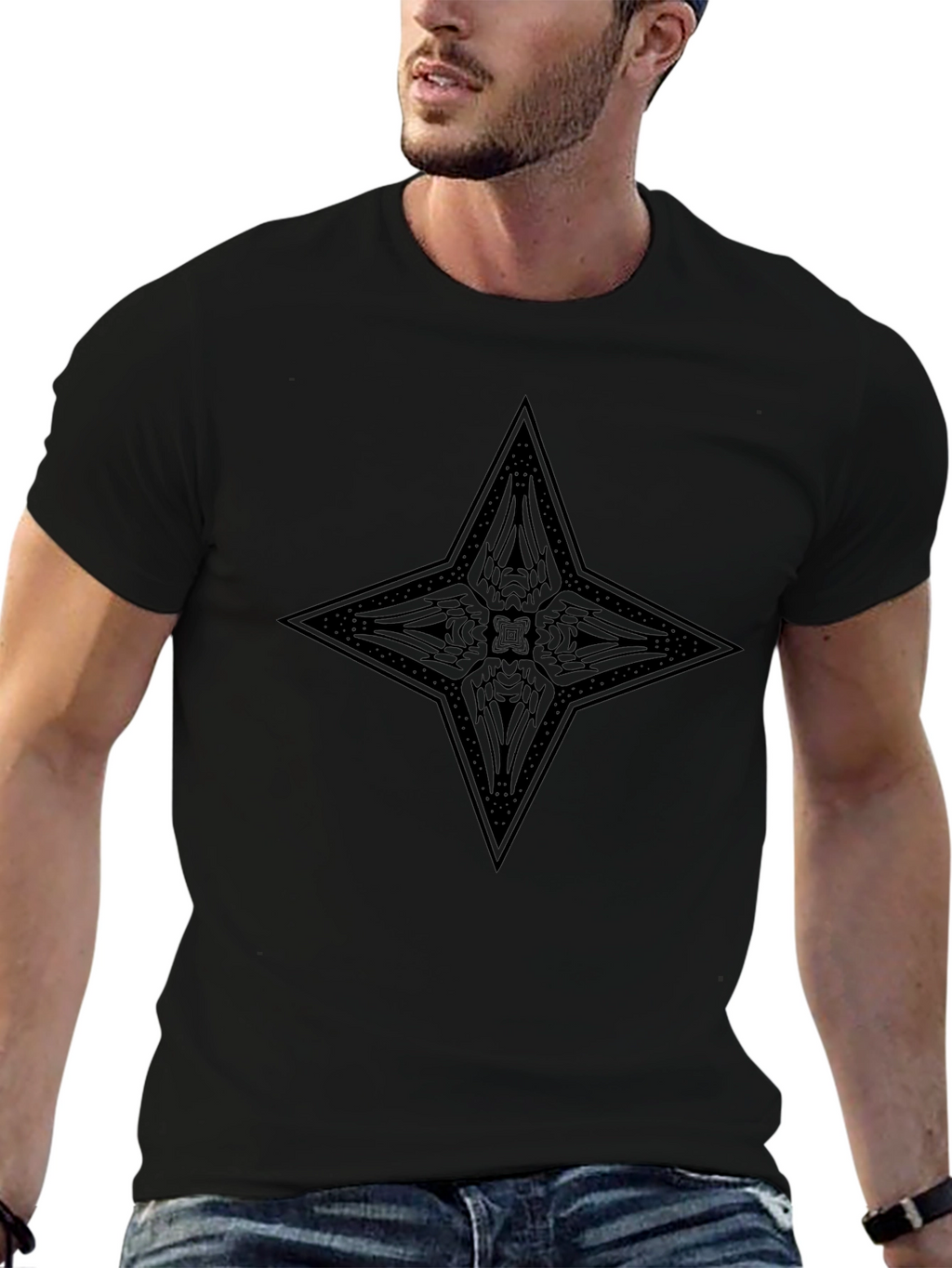 Gothic Star Graphic Print Black T-Shirt