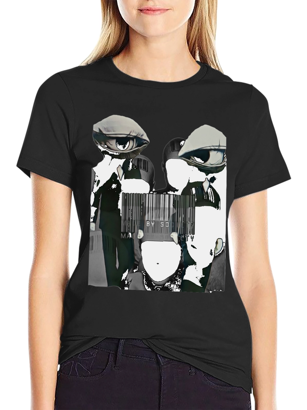 Abstract Anime Graphic Tee - Black