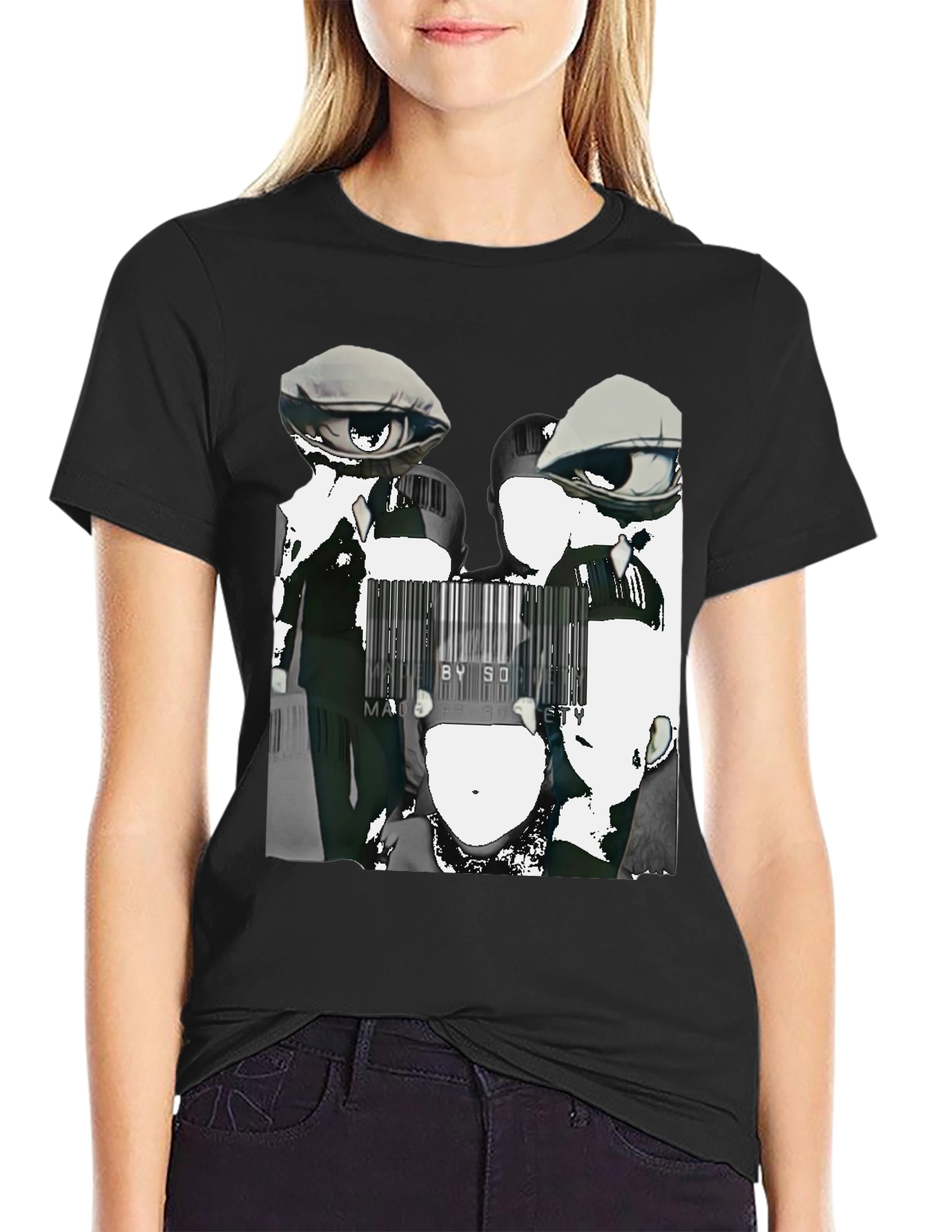 Abstract Anime Graphic Tee - Black