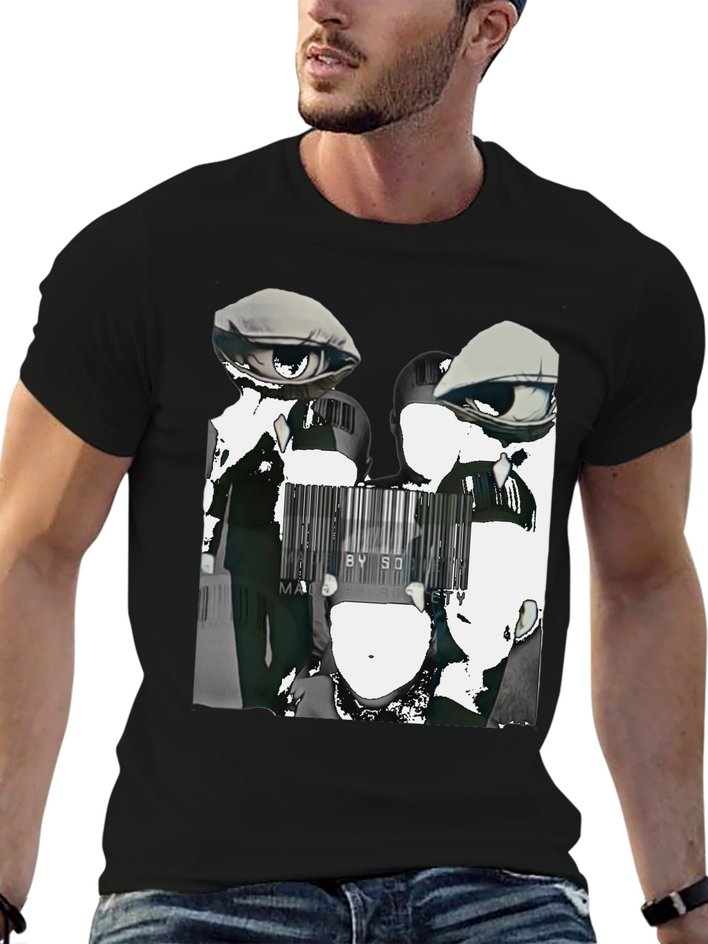 Abstract Anime Graphic Tee - Black