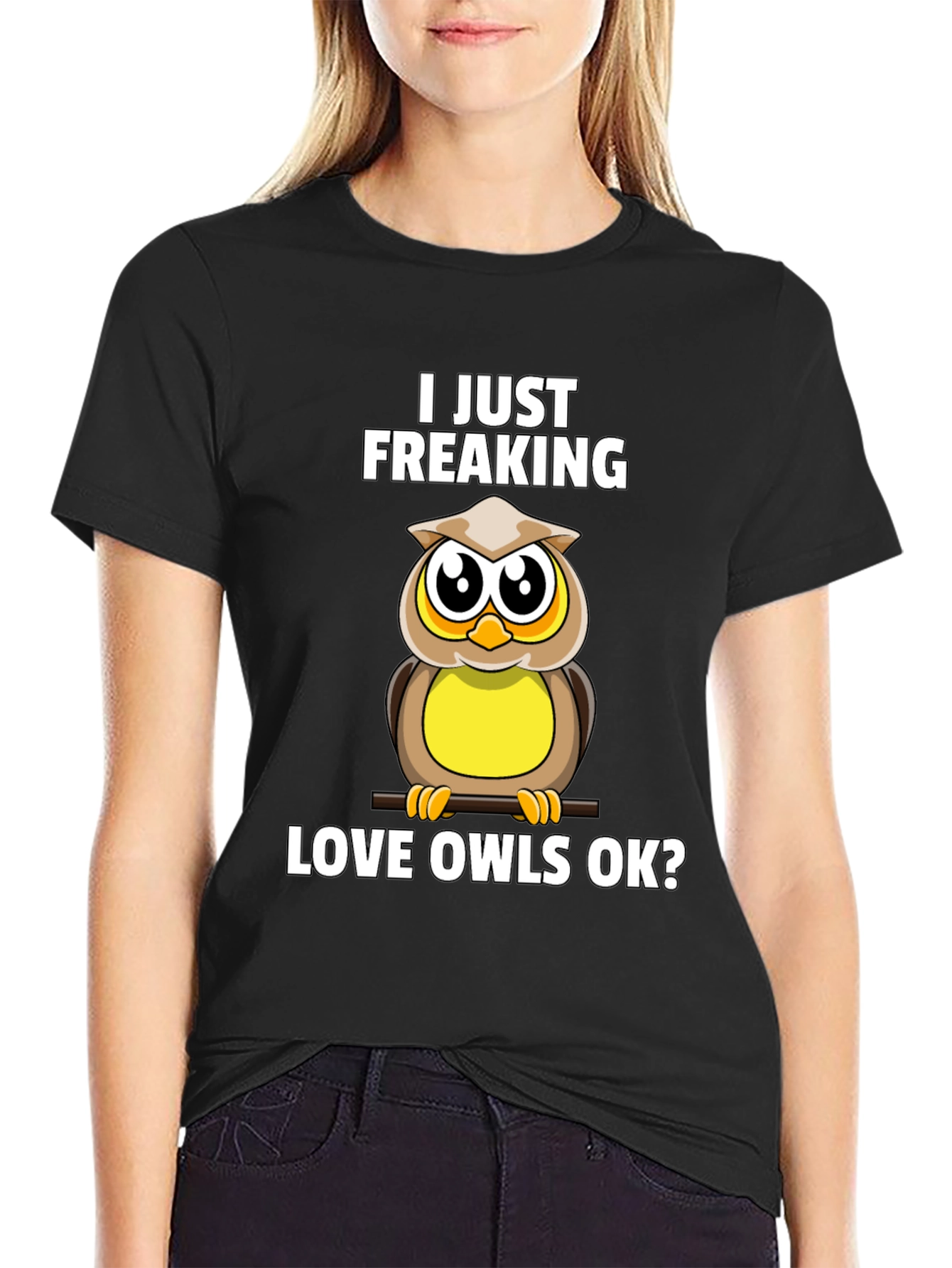 I Just Freaking Love Owls Black Graphic T-Shirt