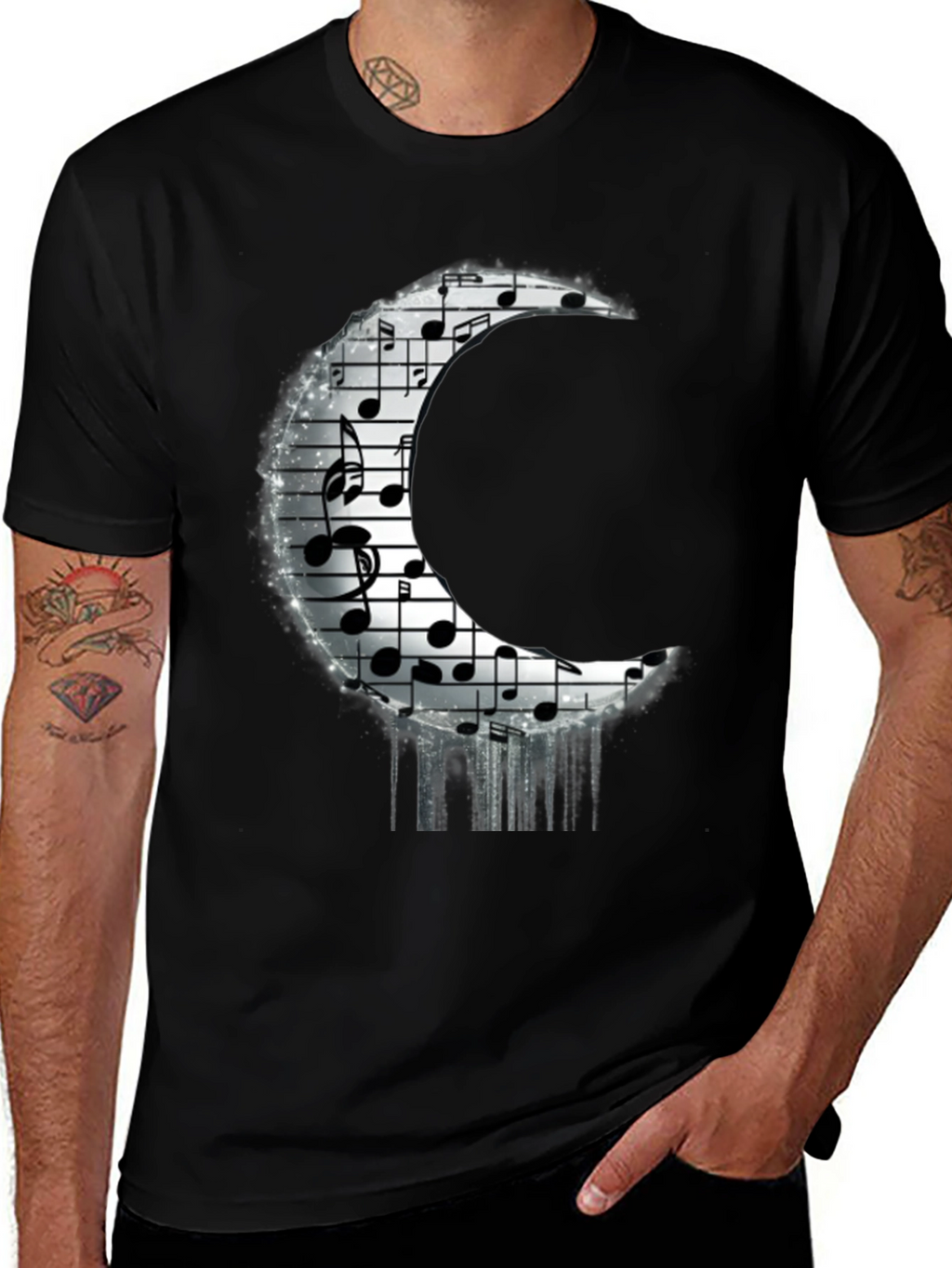 Musical Moon Graphic T-Shirt - Black