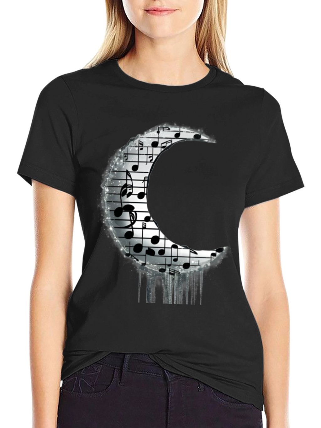 Musical Moon Graphic T-Shirt - Black