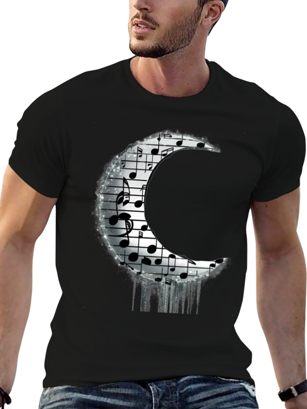 Musical Moon Graphic T-Shirt - Black