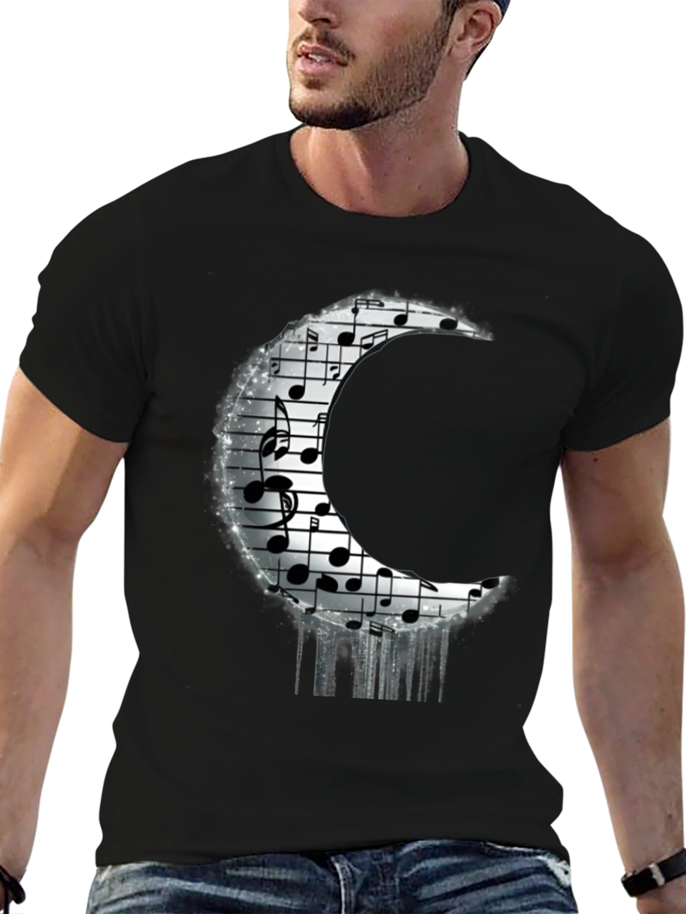 Musical Moon Graphic T-Shirt - Black