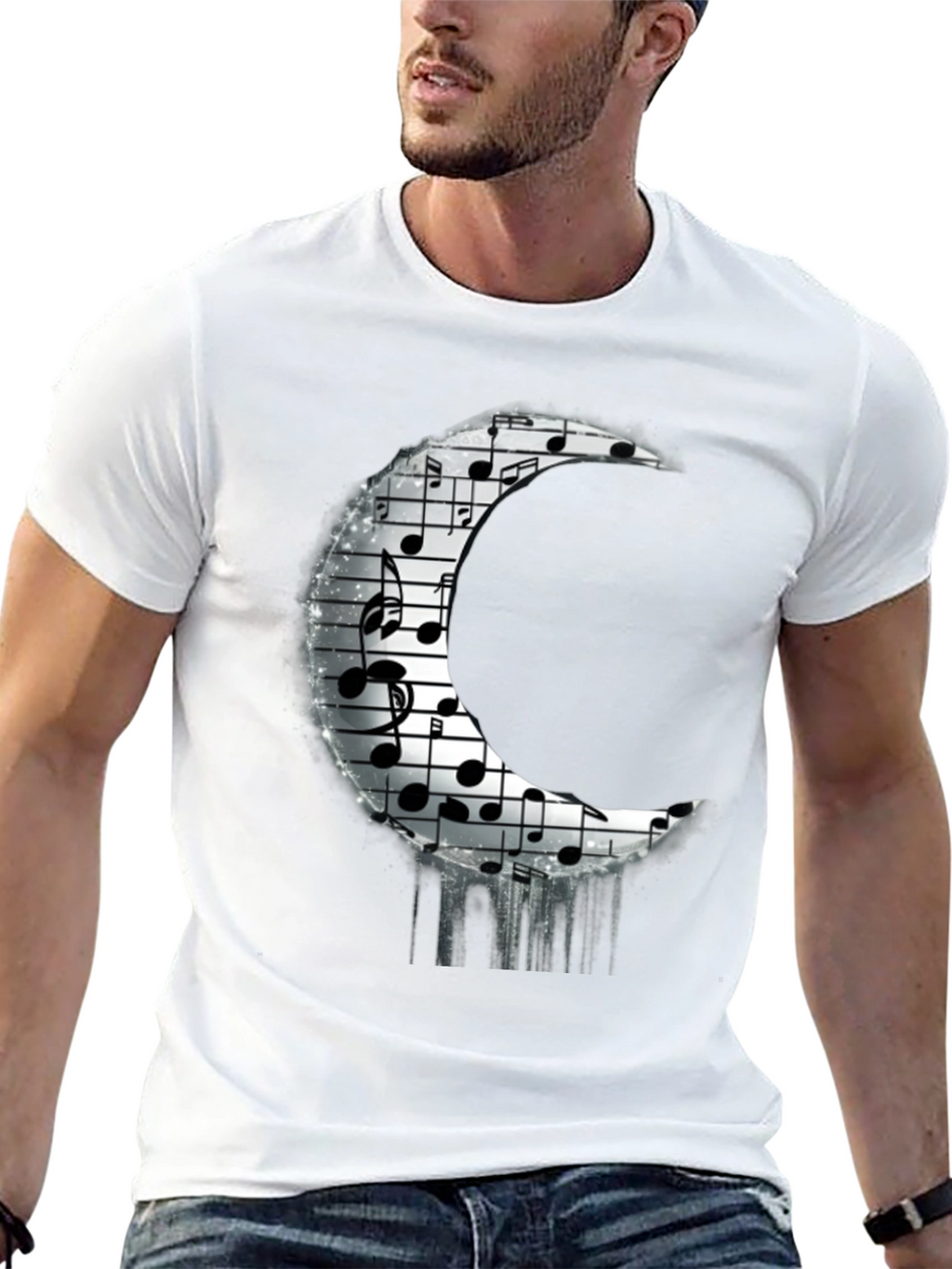 Musical Moon Graphic T-Shirt - Black