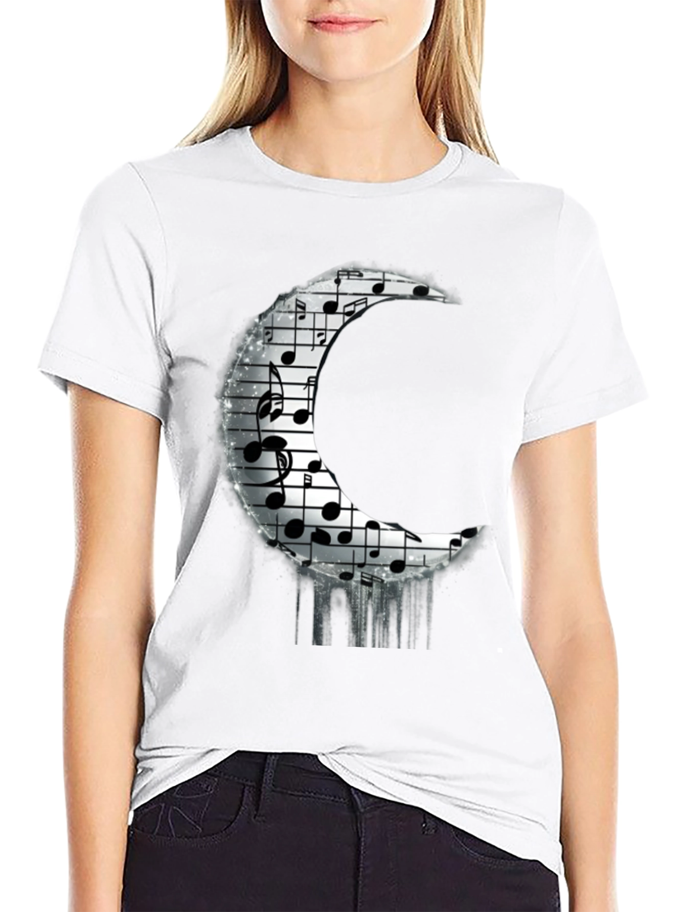 Musical Moon Graphic T-Shirt - Black