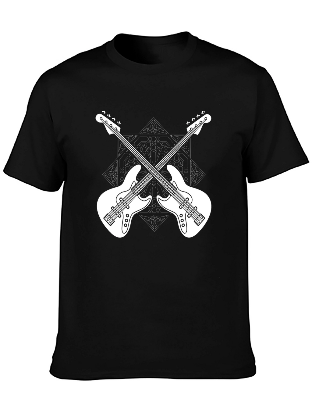 Crossed Guitars Graphic Tee - Black Cotton Music Shirt