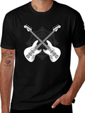 Crossed Guitars Graphic Tee - Black Cotton Music Shirt