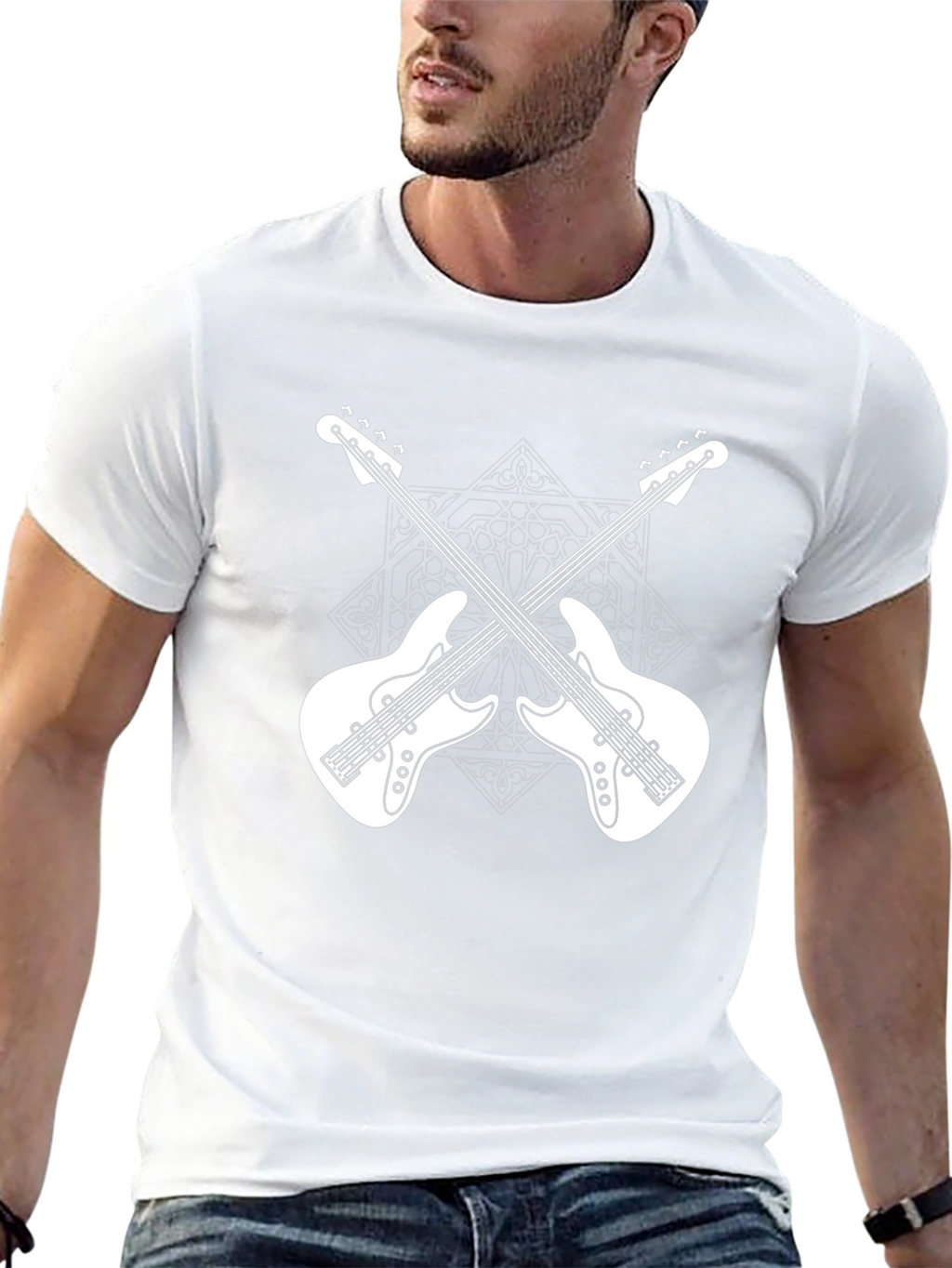 Crossed Guitars Graphic Tee - Black Cotton Music Shirt