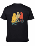 Retro Bird Trio Graphic Tee - Casual Black T-Shirt