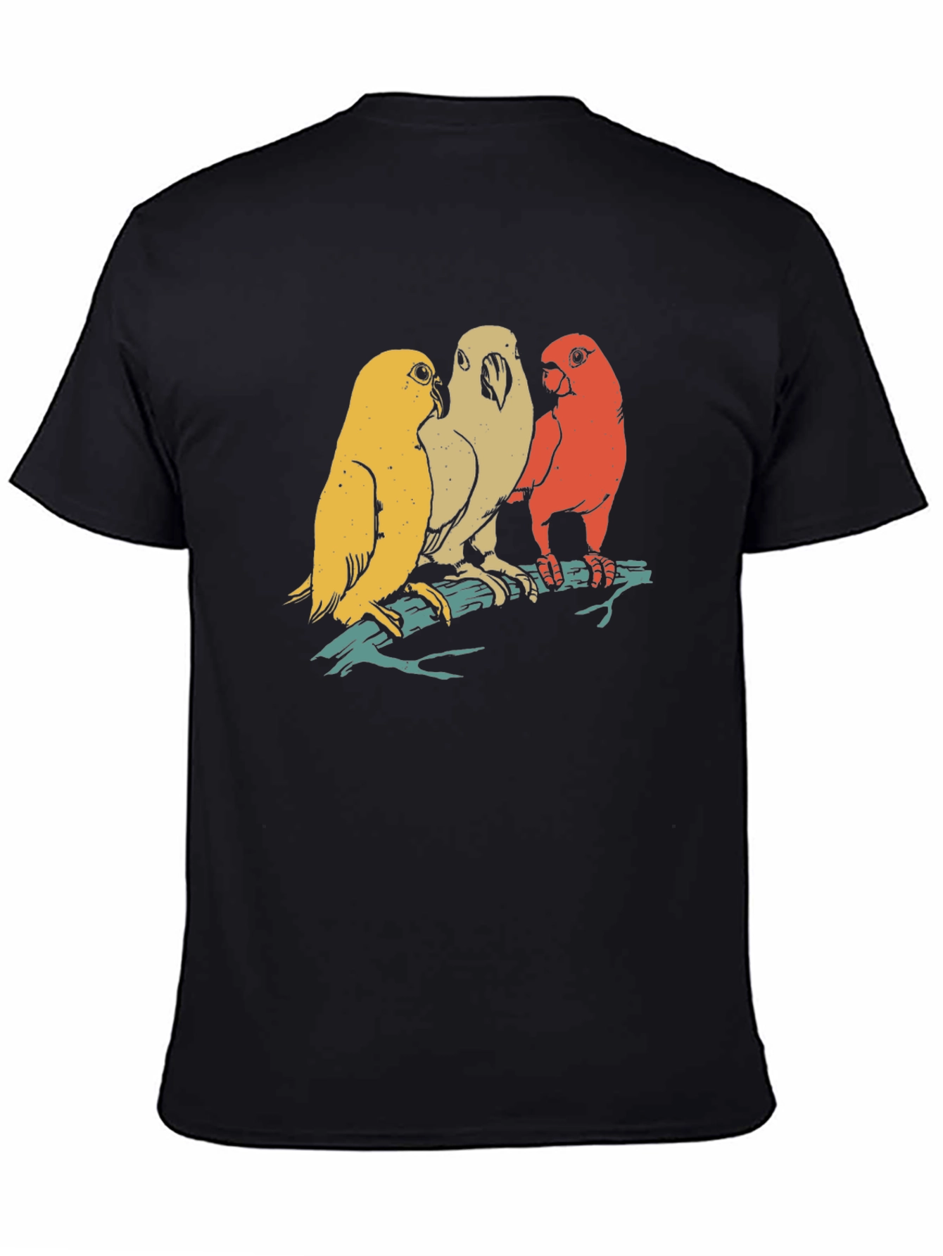 Retro Bird Trio Graphic Tee - Casual Black T-Shirt