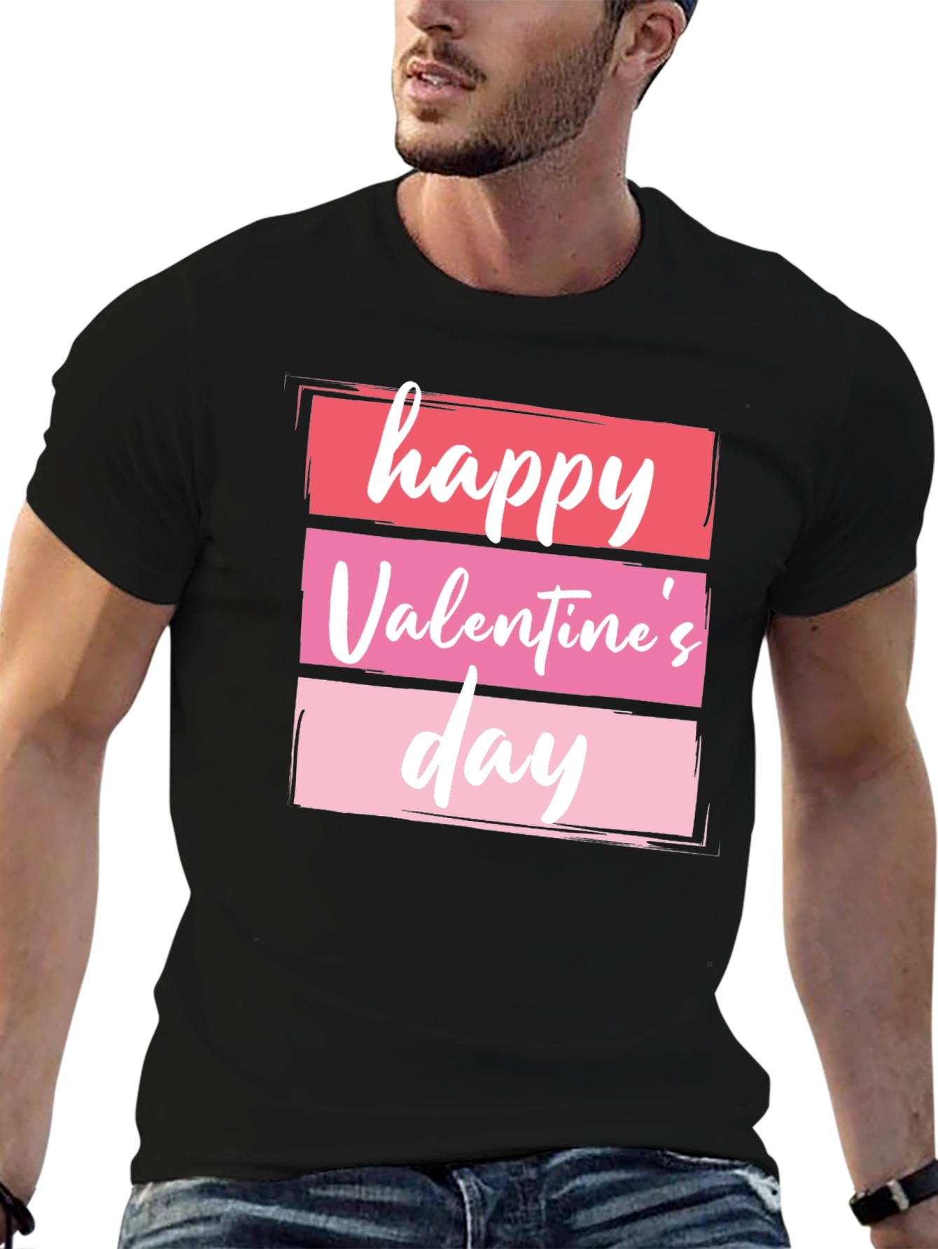 Happy Valentines Day Graphic Tee - Black