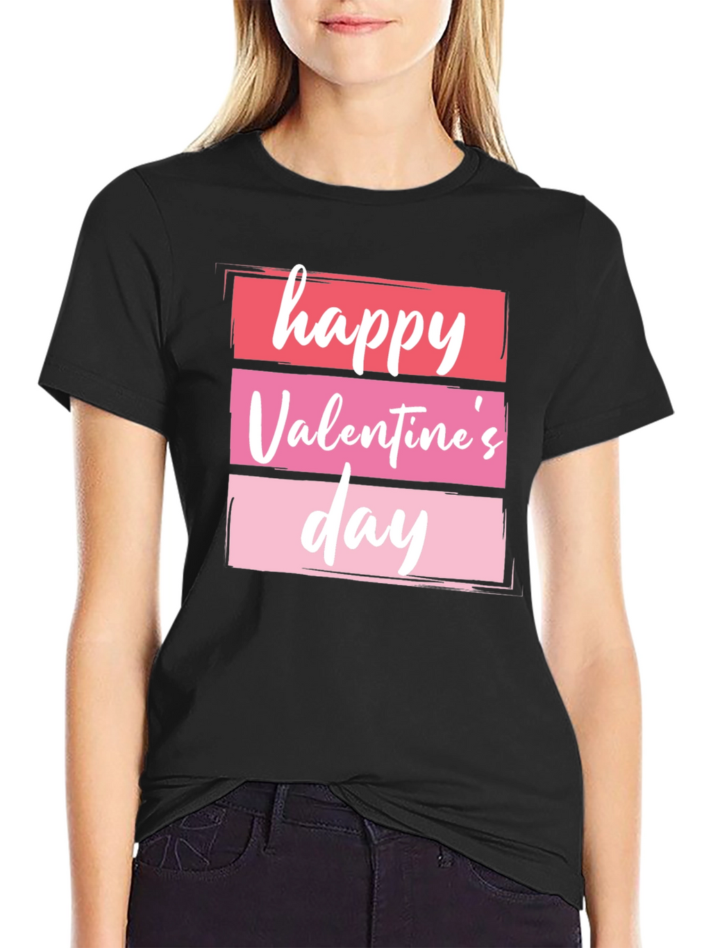Happy Valentines Day Graphic Tee - Black
